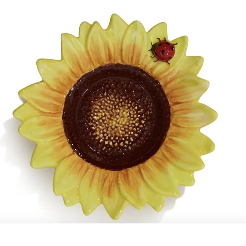 YANKEE CANDLE HAND PAINTED PORCELAIN SUNFLOWER LADYBUG CANDLE HOLDER NWT Retired